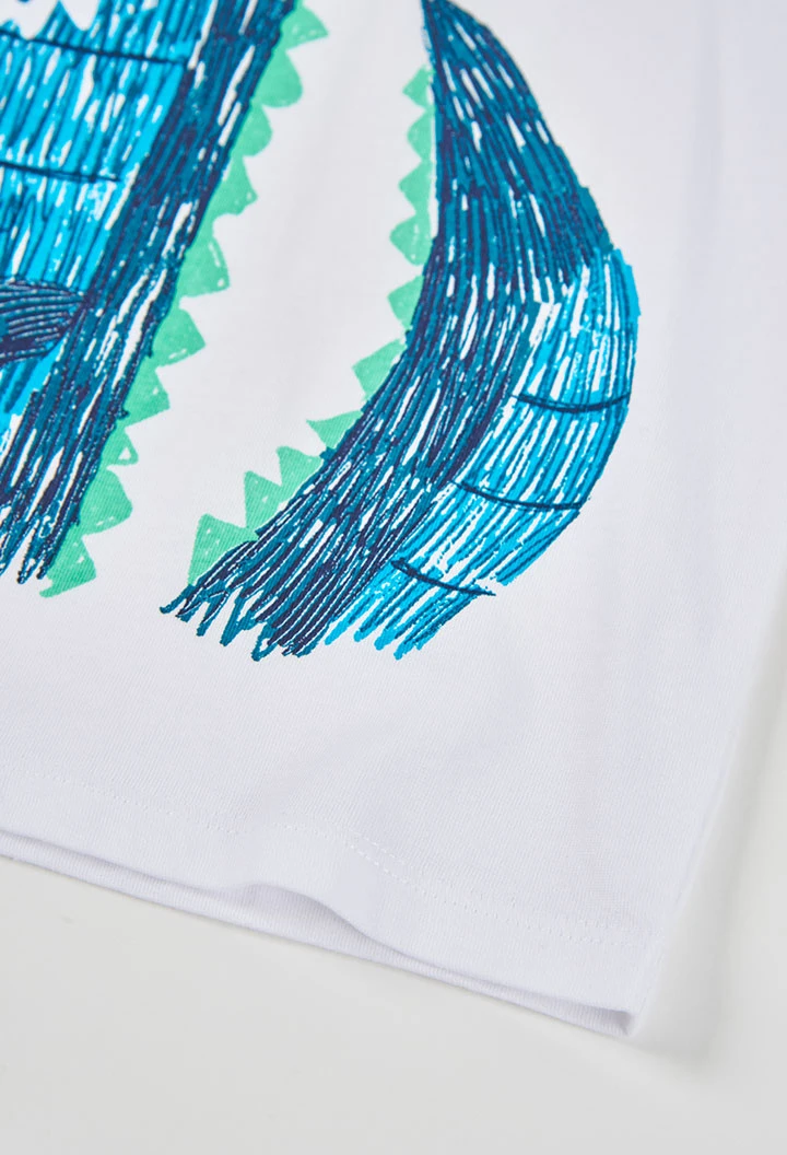 White cotton crocodile children?s T-shirt