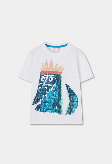 Camiseta niño de algodón blanco cocodrilo