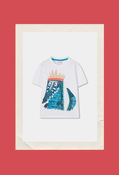 Camiseta menino de algodão branco crocodilo