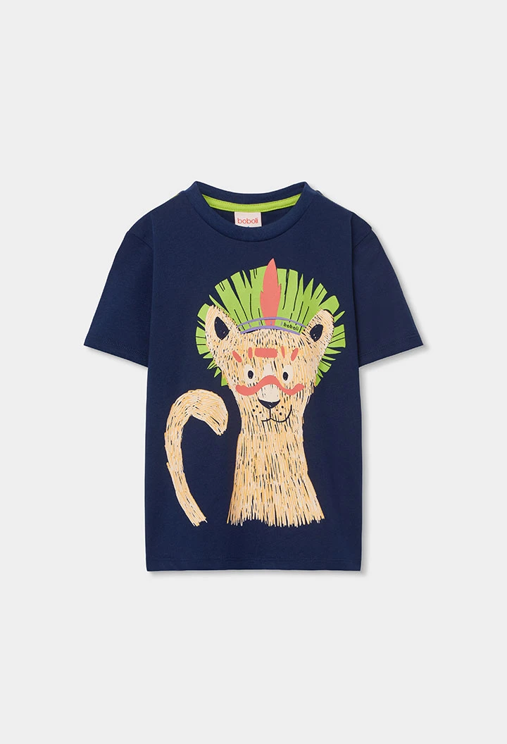 Jungen T-Shirt aus Baumwolle marineblau Löwe
