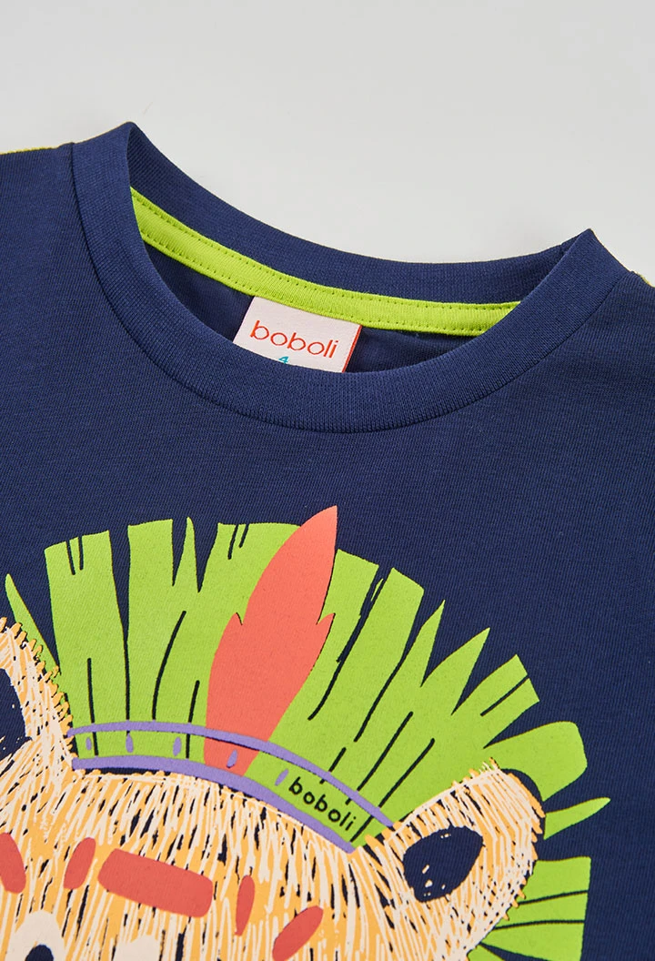 Camiseta niño algodón azul marino león