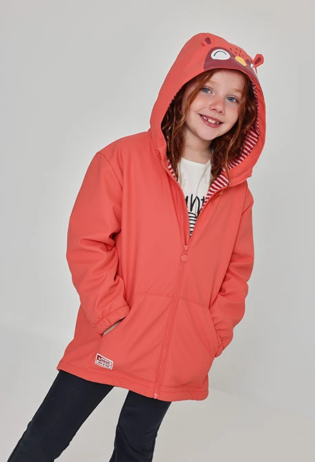 Zip-up orange hooded raincoat