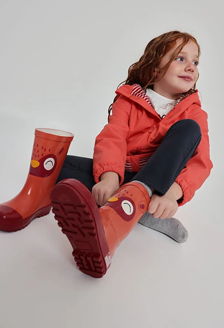 Orange owl print boot