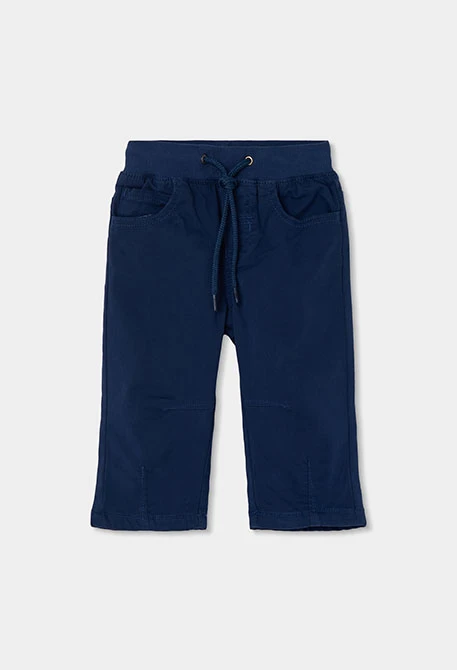 Lined navy blue boys\' trousers with drawstring