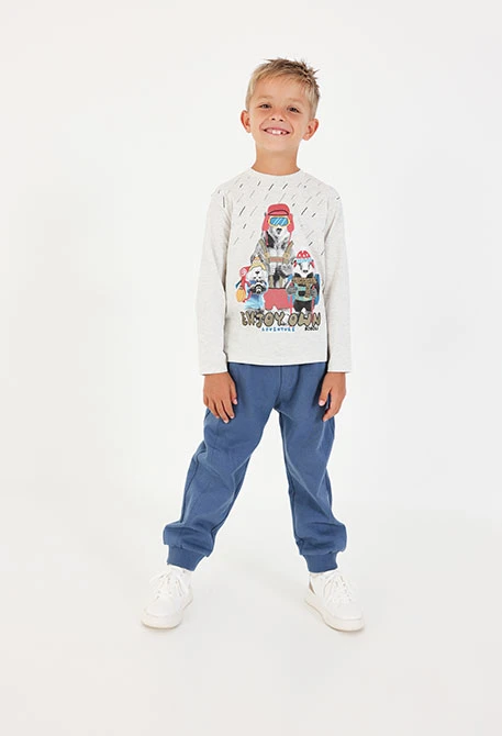 Pantalone in felpa bambino blu con cordoncino