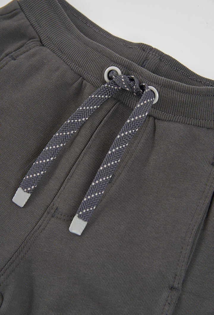 Grey fleece joggers for boys with drawstring