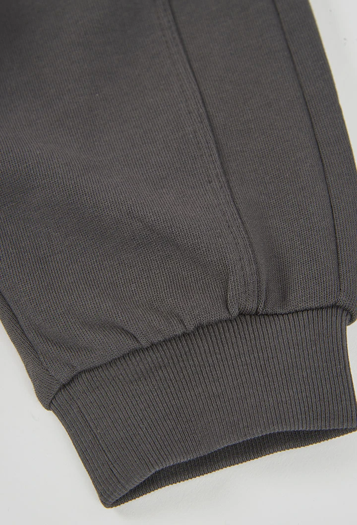 Grey fleece joggers for boys with drawstring