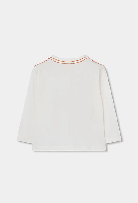 Weißes Jungen-Strick-T-Shirt mit Katzenmotiv