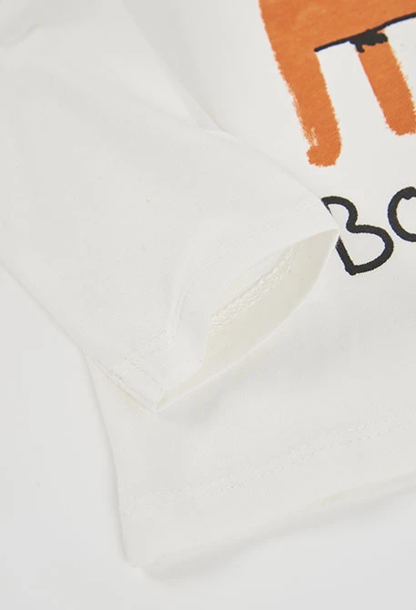 Camiseta punto niño blanca estampado de gato