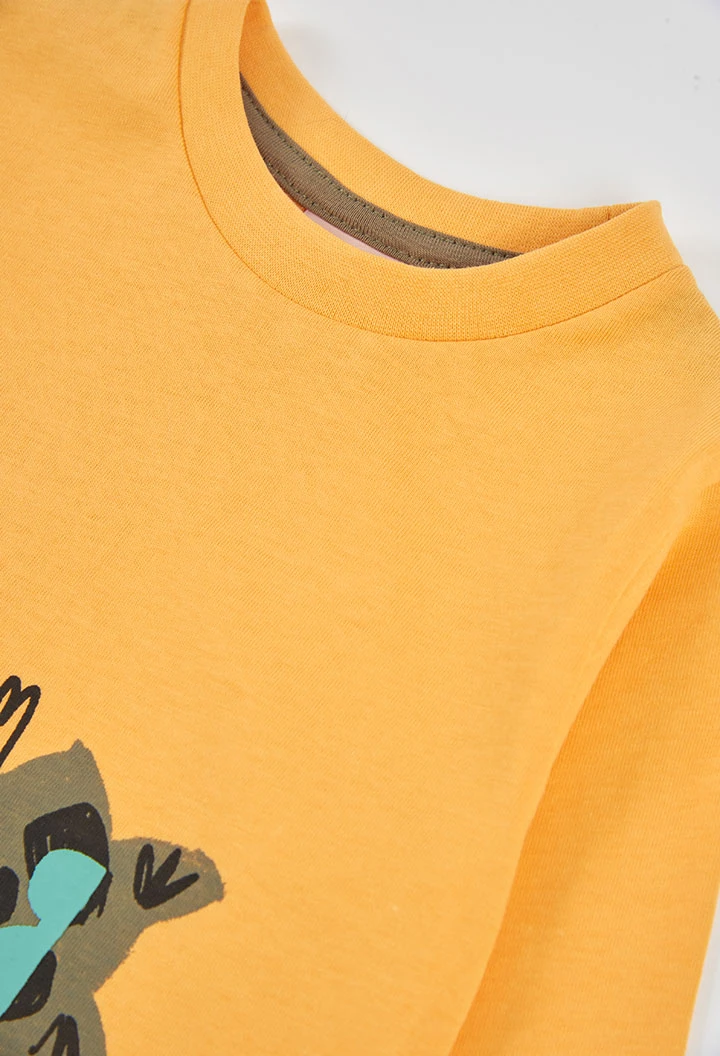 T-shirt en maille garçon jaune imprimé chat