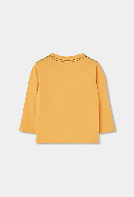 Maglietta in maglia bambino gialla con stampa gatto