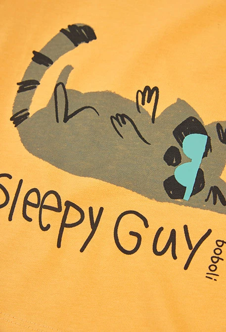 T-shirt en maille garçon jaune imprimé chat