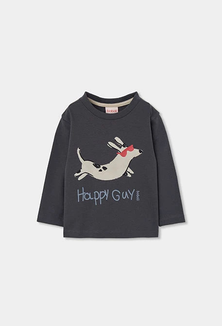 Camiseta punto niño gris estampado conejo