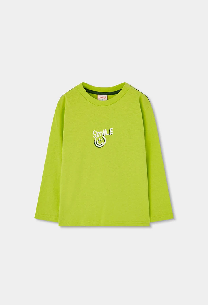 T-shirt en maille garçon vert imprimé Smile