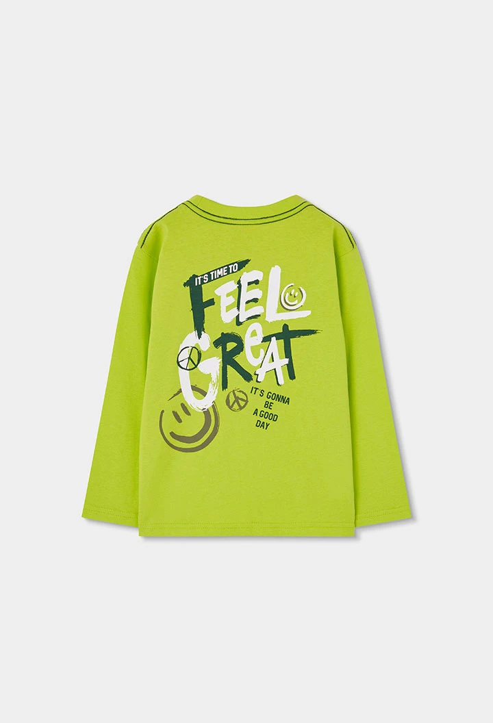 T-shirt en maille garçon vert imprimé Smile