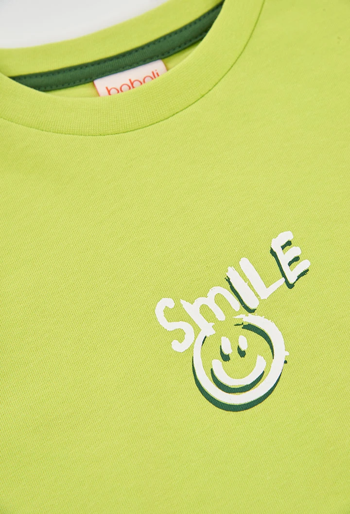 T-shirt en maille garçon vert imprimé Smile
