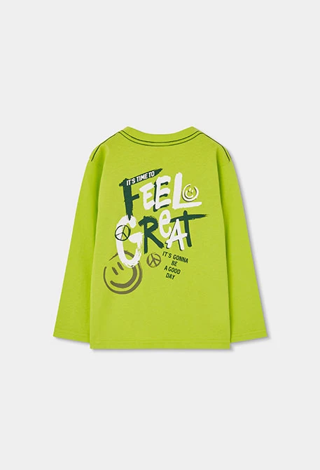 T-shirt en maille garçon vert imprimé Smile