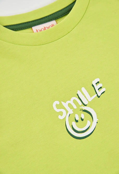 T-shirt en maille garçon vert imprimé Smile