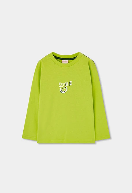 Camiseta punto niño verde estampado Smile