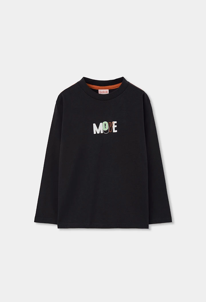 T-shirt en maille garçon noir imprimé MOVE