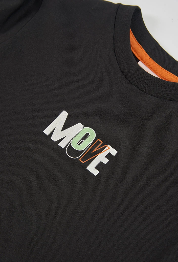 T-shirt en maille garçon noir imprimé MOVE