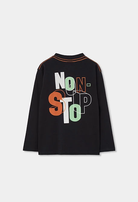 T-shirt en maille garçon noir imprimé MOVE