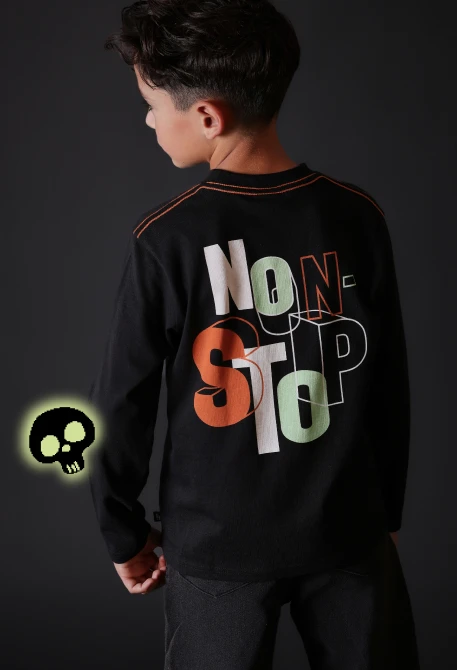 Camiseta de malha menino preta estampado MOVE