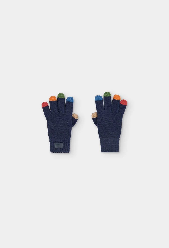 Marineblauer Handschuh mit mehrfarbigen Fingern