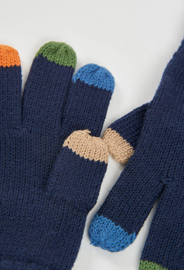 Guanto blu navy con dita multicolore
