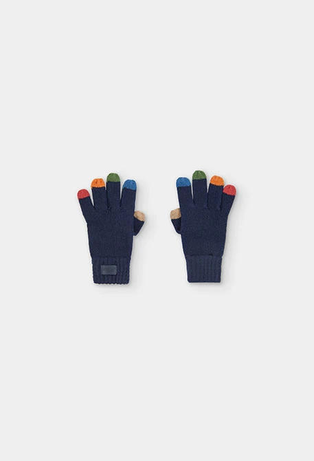 Marineblauer Handschuh mit mehrfarbigen Fingern