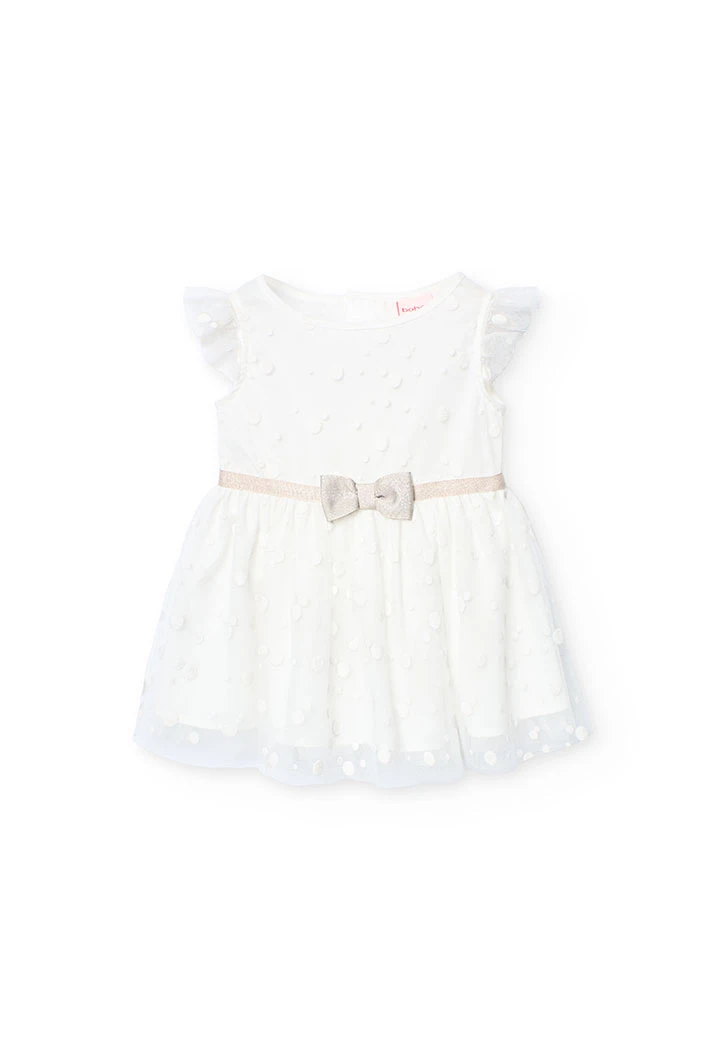 Robe en tulle pour bébé fille avec motif à pois en couleur blanche.