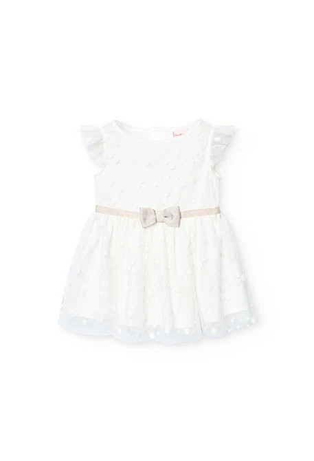 Vestido de tul para bebé niña con diseño de topos en color blanco