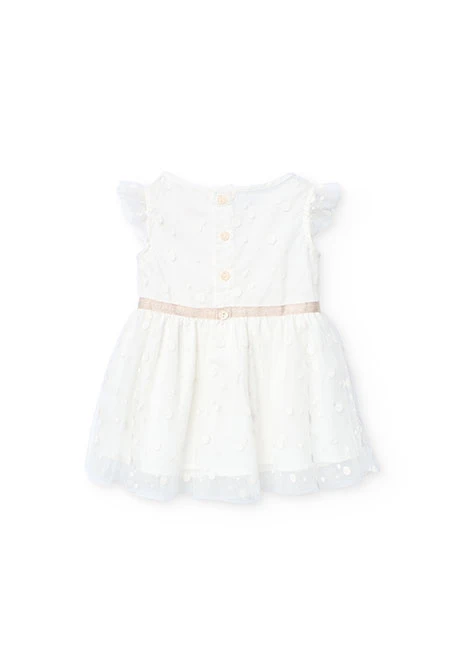 Vestido de tul para bebé niña con diseño de topos en color blanco