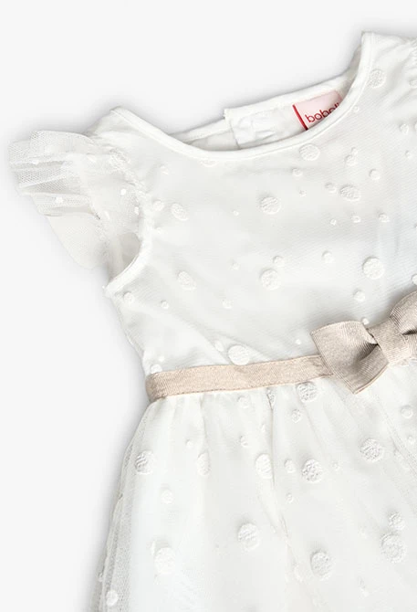 Vestido de tul para bebé niña con diseño de topos en color blanco