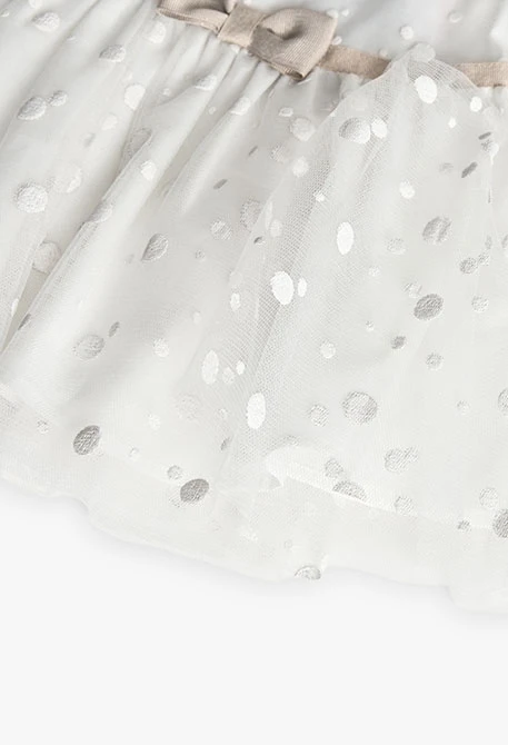 Vestido de tul para bebé niña con diseño de topos en color blanco