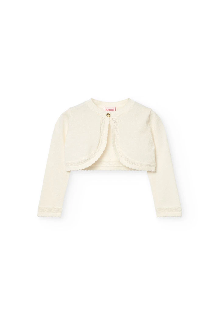 Bolero de tricotosa para bebé niña en blanco