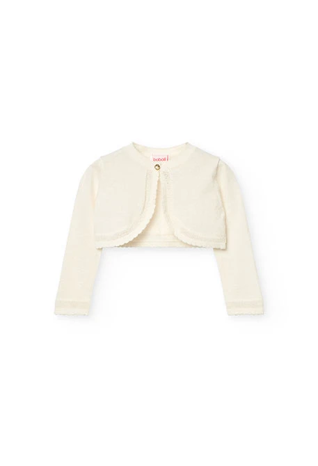 Bolero in maglia per neonata in bianco.
