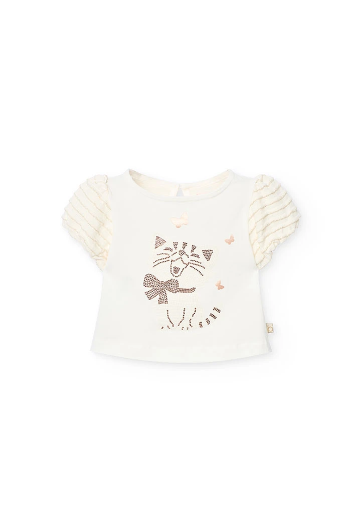 Maglietta di maglia per neonata in colore bianco.