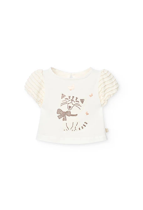 Maglietta di maglia per neonata in colore bianco.