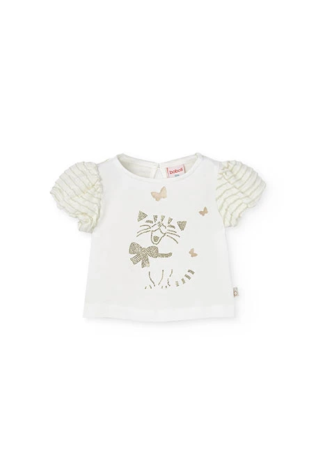 Camiseta de punto para bebé niña en color blanco