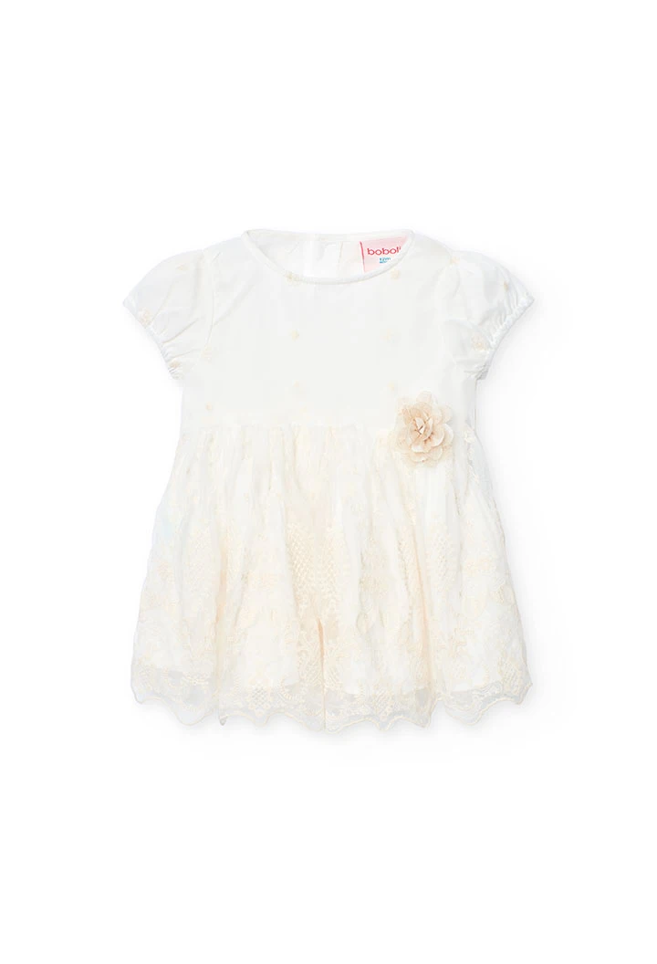 Robe en tulle de bébé fille brodée en blanc