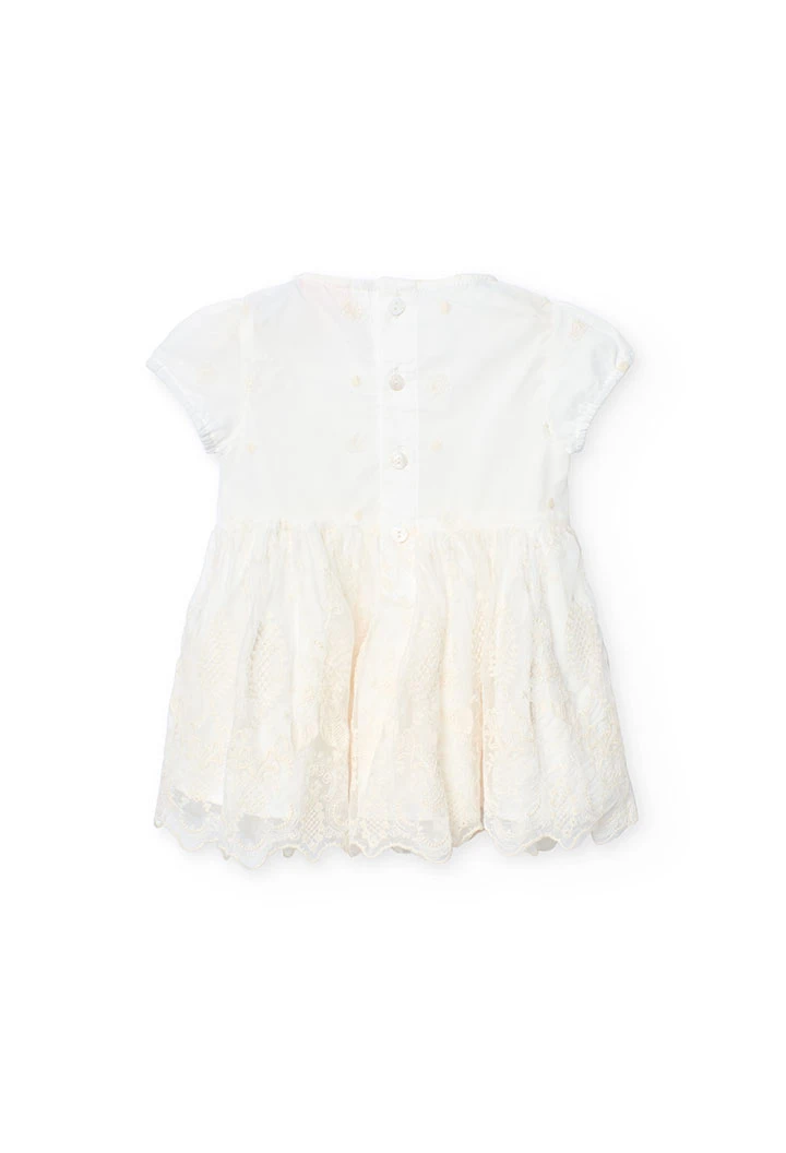Robe en tulle de bébé fille brodée en blanc