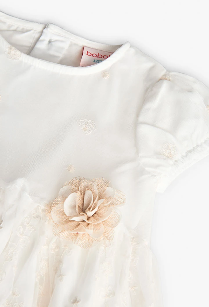 Robe en tulle de bébé fille brodée en blanc