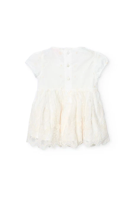 Robe en tulle de bébé fille brodée en blanc
