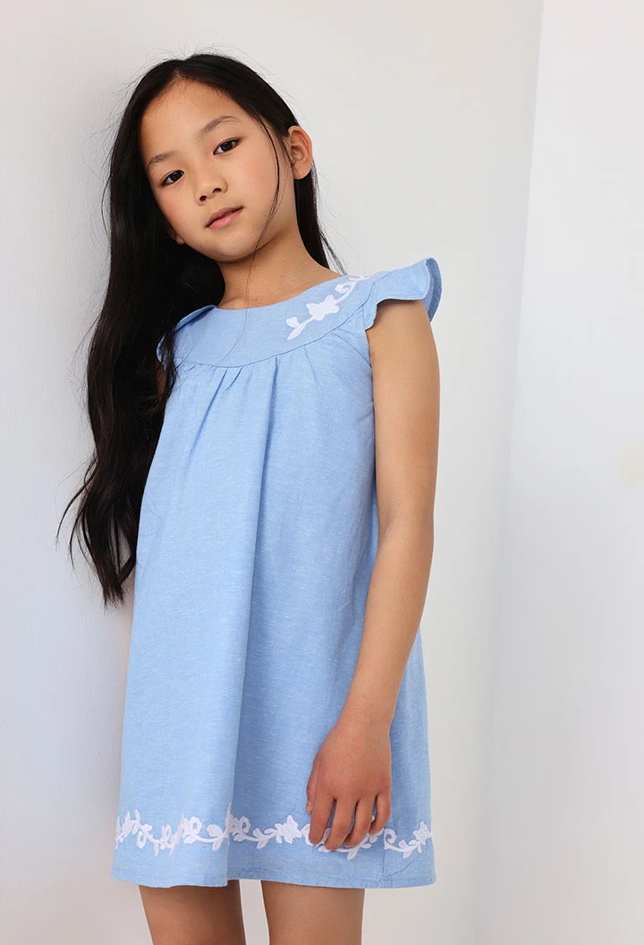 Robe en lin pour bébé fille de couleur bleu ciel