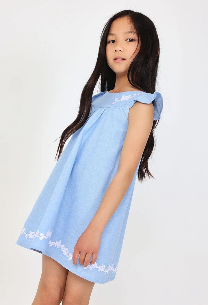Baby girl linen dress in sky blue.