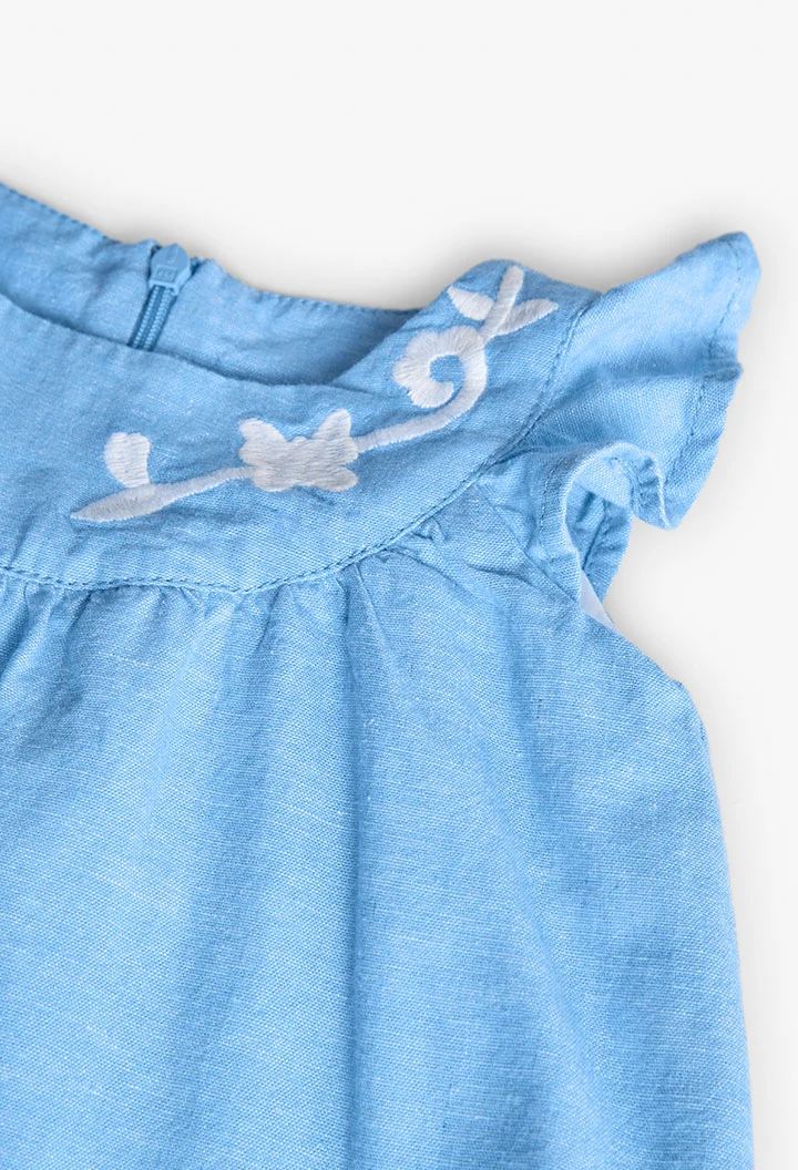 Robe en lin pour bébé fille de couleur bleu ciel