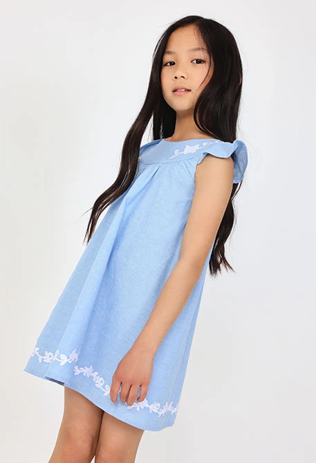 Baby girl linen dress in sky blue.