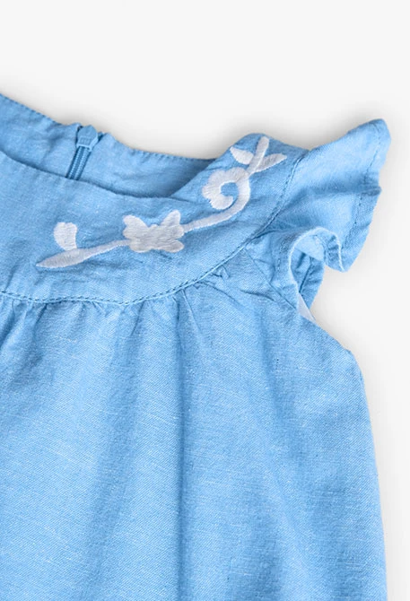 Vestido de lino de bebé niña en color  azul celeste