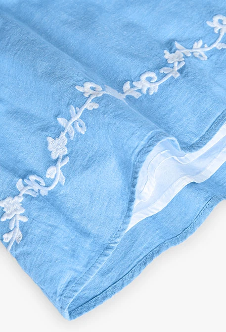 Vestido de lino de bebé niña en color  azul celeste